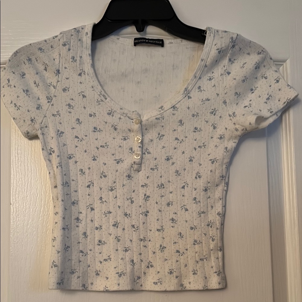 Brandy Melville Flora top blue and white